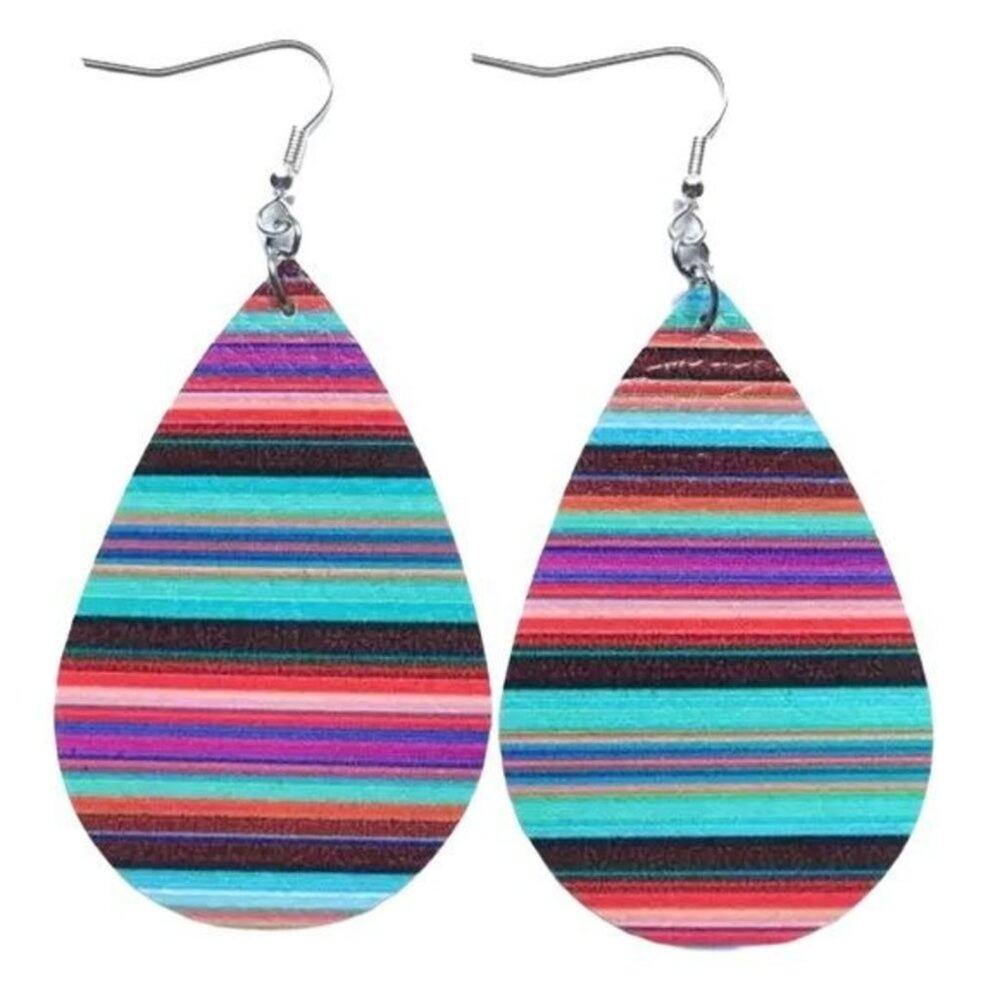 Boho Vegan Leather Stripe Statement Earrings